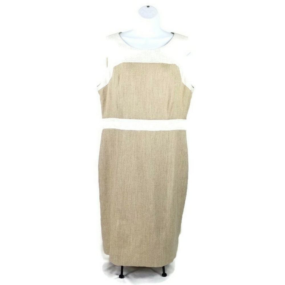 Classiques Entier Taupe Ivory Colorblock Sleeveless Sheath Dress Womens 14 NWT